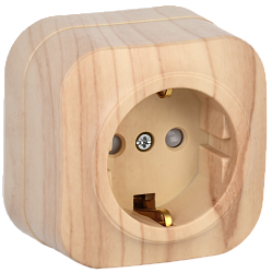 GLORY Розетка 1-местная для открытой установки с заземлением с защитными шторками 16А РСш20-3-ХС сосна IEK ERH14-K34-16
