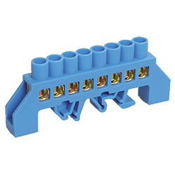 Шина «N» нулевая в комбинированном синем изоляторе на DIN-рейку 8x12мм 8 групп REXANT 11-2314