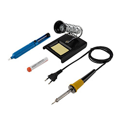 Набор для пайки №4 (паяльник 30Вт, оловоотсос, подставка, припой, губка) REXANT 12-0163