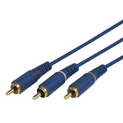 Шнур 3 RCA - 3 RCA, 1,5м, синий, Gold REXANT 17-0202-1