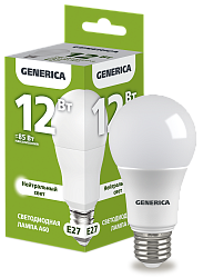 Лампа светодиодная A60 груша 12Вт 230В 4000К E27 GENERICA LL-A60-12-230-40-E27-G