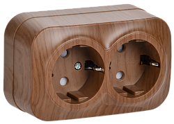 GLORY Розетка 2-местная для открытой установки с заземлением с защитными шторками 16А РСш22-3-ХД дуб IEK ERH24-K24-16