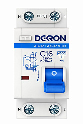 Автоматический выключатель дифференциального тока АД12 1P+N С16A АС30мА 4.5KA ad12-2-C16-30AC-dek