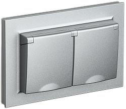 BRITE Розетка 2-местная с заземлением с защитными шторками и крышкой 16А в сборе IP44 РСбш12-3-44-БрА алюминий IEK BR-R26-16-44-K47-F