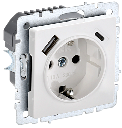 BRITE Розетка 1-местная с заземлением с защитными шторками 16А с USB A+C 18Вт РЮш11-1-БрБ белый IEK BR-R14-16-U22-018-K01