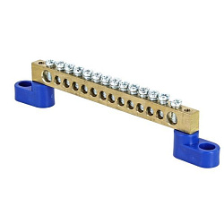 Шина "0" N (6x9мм) 14 отв. латунь 2 синих угловых изолятора розн. стикер EKF 