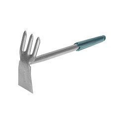 Мотыжка комбинированная 3 прямых зубца с цельнометаллической ручкой, покрытой пластиком ЧЕТЫРЕ СЕЗОНА 64-0015