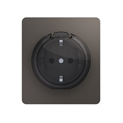 Розетка ROUND 1-ая с/з с/у, со шторками и крышкой 16А титан KRANZ KR-78-0702-2