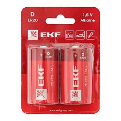 Алкалиновая батарейка D(LR20) блистер 2шт. EKF LR20-BL2