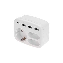 Тройник электрический 16А с/з + 2х2,5А + 3хUSB-A 2,4А + USB Type-C 3А, белый REXANT 