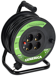 Катушка УК30 с термозащитой 4 места 2P+PE/30м 3х1,5мм2 GENERICA WKP20-16-04-30-G