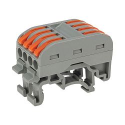 Клемма СМК 222-424D проходная 4-полюсная, с креплением на DIN-рейку (0,08-4 мм²) серая (50 шт./уп.) REXANT 