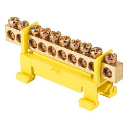 Шина "0" PE (6x9мм) 10 отв. латунь желтый изолятор тип "Стойка" на DIN-рейку EKF 
