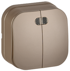 GLORY Выключатель 2-клавишный для открытой установки с индикацией 10А ВС20-2-1-ХШм шампань матовый IEK EVH21-K37M-10