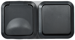 TORS Блок розетка + выключатель горизонтальный 16А IP55 TS142 графит IEK TS-G10-6-55-V-K53