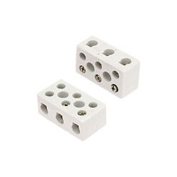 Клемма керамическая винтовая КВ 12 мм² 3 пары контактов с крепежным отверстием (45 шт./уп.) REXANT 