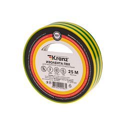 Изолента ПВХ 0,13х19мм, 25м, желто-зеленая KRANZ KR-09-2207