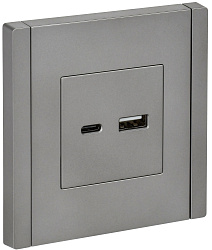 FORTE&PIANO Розетка USB A+C 18Вт FP551 сталь IEK FP-U22-018-K46