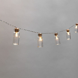 Гирлянда светодиодная Баночки 1,5 м, 10 LED, прозрачный ПВХ, цвет свечения теплый белый, 2 х АА (батарейки не в комплекте) NEON-NIGHT 303-096