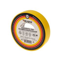 Изолента ПВХ профессиональная, 0,18х19мм, 20м, желтая KRANZ KR-09-2802