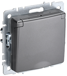 BRITE Розетка 1-местная с заземлением с защитными шторками и крышкой 16А IP44 РСбш10-3-44-БрС сталь IEK BR-R16-16-44-K46
