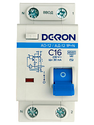 Автоматический выключатель дифференциального тока АД12 1P+N С16A АС30мА 4.5KA ad12-2-C16-30AC-dek