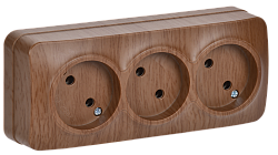 GLORY Розетка 3-местная для открытой установки без заземления без защитных шторок 10А РС23-2-ХД дуб IEK ERH30-K24-10