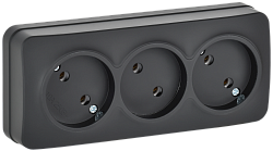 GLORY Розетка 3-местная для открытой установки без заземления без защитных шторок 10А РС23-2-ХЧм черный матовый IEK ERH30-K02M-10