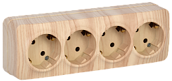 GLORY Розетка 4-местная для открытой установки с заземлением без защитных шторок 16А РС24-3-ХС сосна IEK ERH41-K34-16