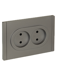 FORTE&PIANO Розетка 2-местная без заземления с защитными шторками безвинтовое крепление 10А FP525 сталь IEK FP-R23-10-1-K46