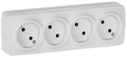 GLORY Розетка 4-местная для открытой установки без заземления без защитных шторок 10А РС24-2-ХБм белый матовый IEK ERH40-K01M-10