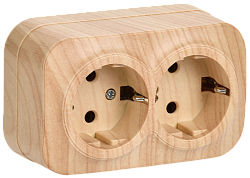 GLORY Розетка 2-местная для открытой установки с заземлением без защитных шторок 16А РС22-3-ХС сосна IEK ERH21-K34-16