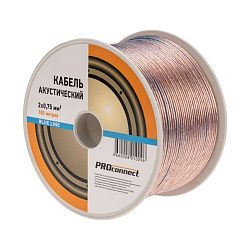Кабель акустический 2х0,75мм², прозрачный BLUELINE, 100м PROconnect 01-6204-6