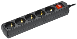 Удлинитель У05В 5 мест с заземлением 3м 3х1мм2 10А/250В черный GENERICA WYP10-10-05-03-ZK-K02-G