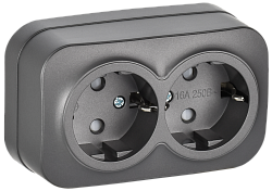 GLORY Розетка 2-местная для открытой установки с заземлением с защитными шторками 16А РСш22-3-ХСм сталь матовый IEK ERH24-K46M-16