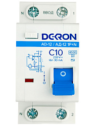 Автоматический выключатель дифференциального тока АД12 1P+N С10A АС30мА 4.5KA ad12-2-C10-30AC-dek