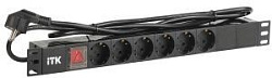 ITK PDU 6 розеток DIN49440 (нем. станд.) с LED выключателем, 1U, шнур 2м вилка DIN49441 (нем. станд.), профиль из ПВХ, черный PH12-6D1-P