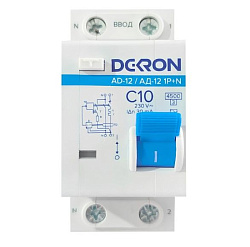 Автоматический выключатель дифференциального тока АД12 1P+N С10A АС30мА 4.5KA ad12-2-C10-30AC-dek