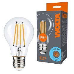 Светодиодная лампа WOLTA Filament, AC 220-240В, 50/60 Гц, прозрачное стекло,  "Груша",  A60, E27, 9 Вт, 900 лм, 6500 К, 1/10/100 WF-A60-9W6KE27