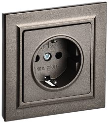 BRITE Розетка 1-местная с заземлением с защитными шторками 16А в сборе РСР14-1-0-БрТБ темная бронза IEK BR-R14-16-K45-F