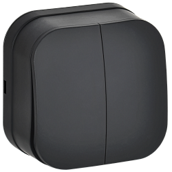 GLORY Выключатель 2-клавишный для открытой установки 10А ВС20-2-0-ХЧм черный матовый IEK EVH20-K02M-10