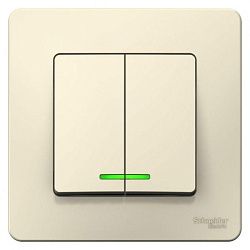 Выключатель 2-кл. СП Blanca 6А IP20 (сх. 5) 250В с подсветкой молочн. SE BLNVS006512 1210293