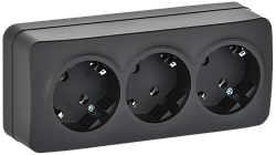 GLORY Розетка 3-местная для открытой установки с заземлением без защитных шторок 16А РС23-3-ХЧм черный матовый IEK ERH31-K02M-16