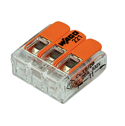 221-413 Универсальная компактная клемма 3-контактная до 4,0 мм² (50 шт/уп)  WAGO 