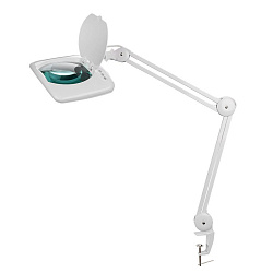 Лупа на струбцине квадратная 5D с подсветкой 60 SMD LED, сенсорный регулятор яркости, 190х157мм, белая REXANT 31-0513