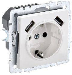 BRITE Розетка 1-местная с заземлением с защитными шторками 16А с USB A+A 5В 3,1А РЮш10-2-БрБ белый IEK BR-R14-16-U21-D31-K01