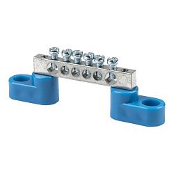Шина "0" N (6x9мм) 6 отв. цинк 2 синих угловых изолятора EKF 