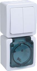 Блок вертикальный для открытой установки БВб-22-32-ГПБд (Выключатель 2-клавишный + розетка 1-местная с заземляющим контактом) IP54 ГЕРМЕС PLUS (белый/ EBVMP20-K03-32-54-EC