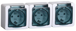 Розетка 3-местная для открытой установки РСб23-3-ГПБд с заземляющим контактом IP54 ГЕРМЕС PLUS (цвет крышки: дымчатый) IEK ERMP32-K03-16-54-EC