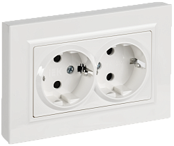 BRITE Розетка 2-местная с заземлением с защитными шторками плоская 16А в сборе РСшПл12-3-БрБ белый BR-R28-16-K01-F-PRO